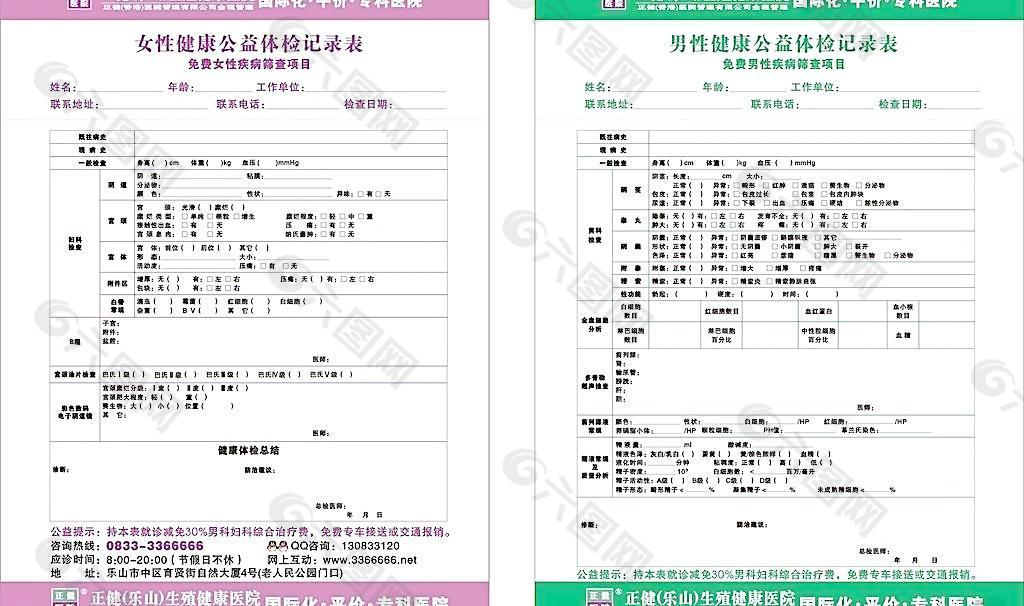 正健医院体检表图片