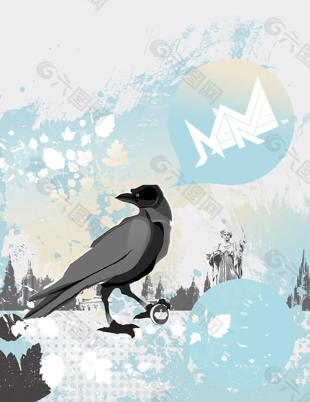 位图 插画 动物 乌鸦 破碎风格 免费素材