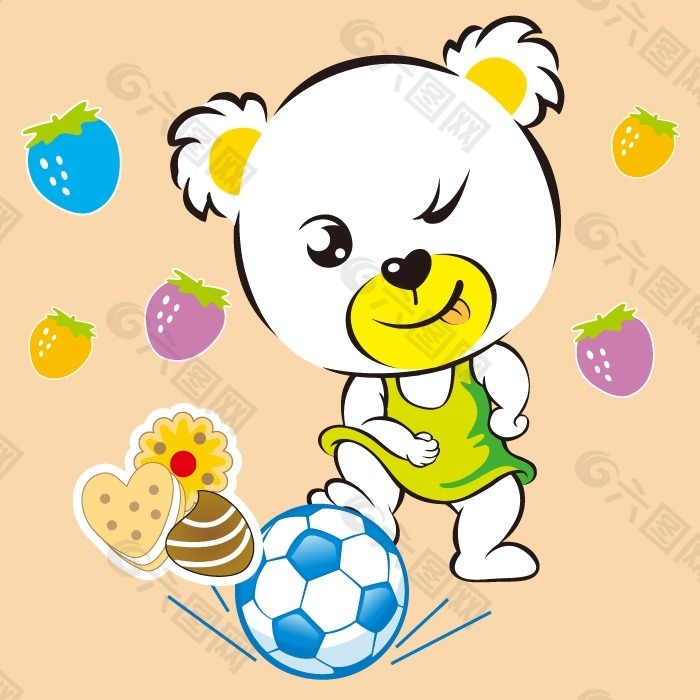 印花矢量图 卡通动物 小熊 足球 饼干 免费素材