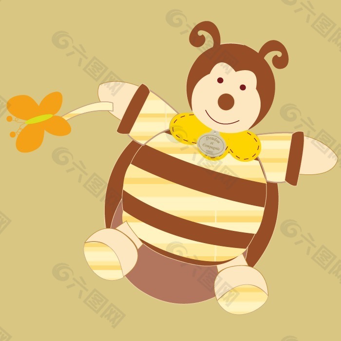 印花矢量图 卡通动物 蜜蜂 色彩 褐色 免费素材
