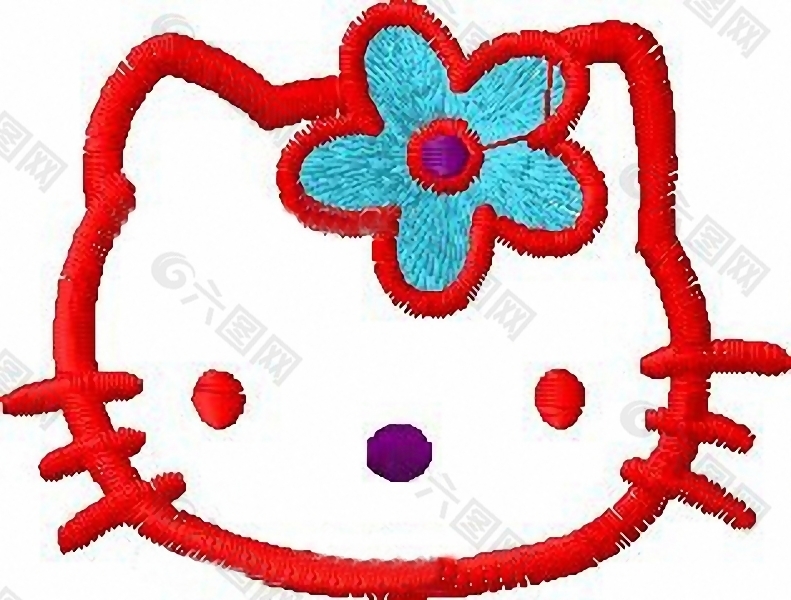 绣花 hello kitty 猫 家纺 免费素材