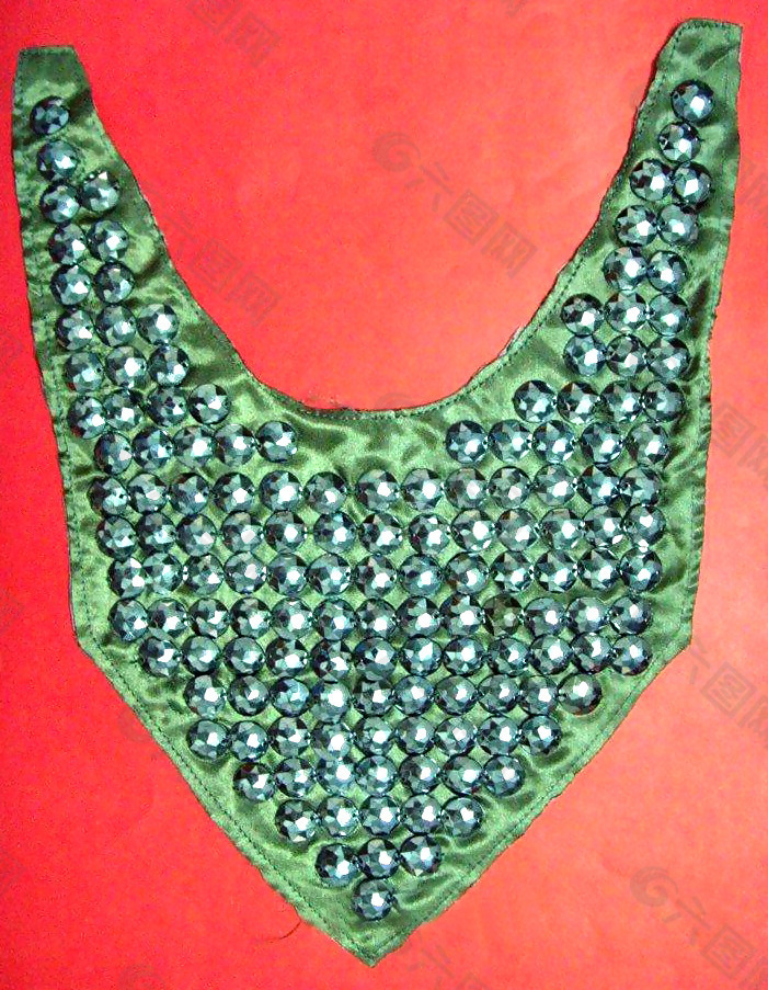珠片 领边 领花装饰 时尚衣领 绿色 免费素材