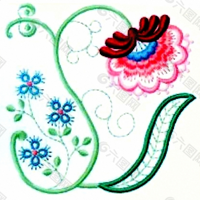 绣花 花卉 藤条 藤蔓 家纺 免费素材