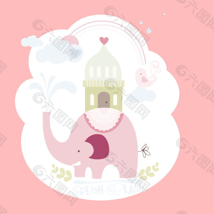 印花矢量图 婴童 卡通动物 大象 粉红色 免费素材