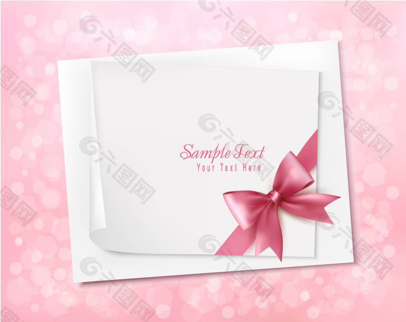 粉色蝴蝶结卡片背景矢量素材