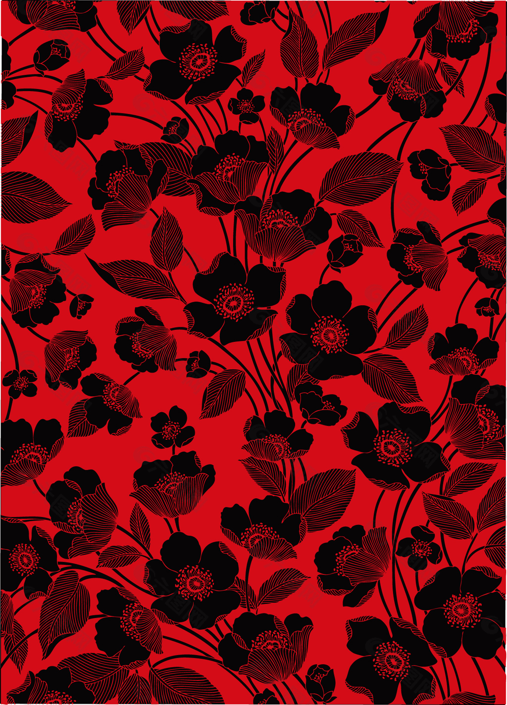 红黑线条花朵背景矢量图