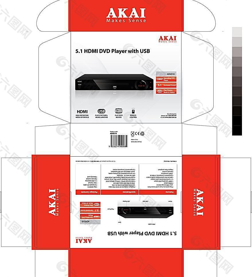 5 1 HDMI DVD Player with USB 彩盒