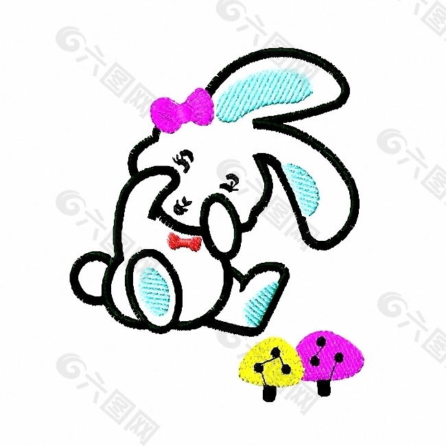 绣花 女童 卡通 卡通动物 兔子 免费素材