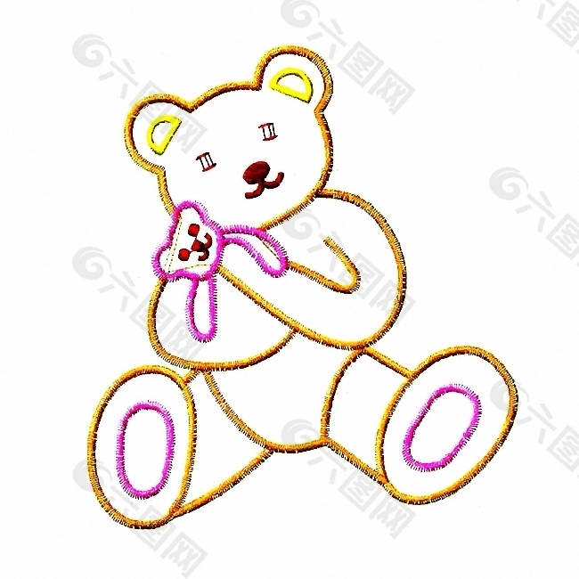 绣花 女童 卡通 熊 黄色 免费素材