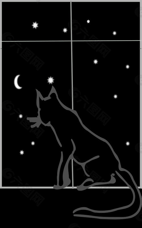 黑猫坐在靠窗的夜晚