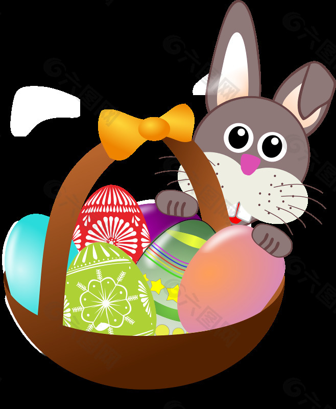 在一个篮子复活节彩蛋滑稽的兔子脸