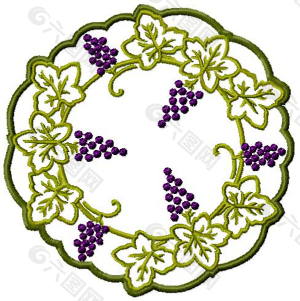 绣花 色彩 紫色 绿色 传统图案 免费素材