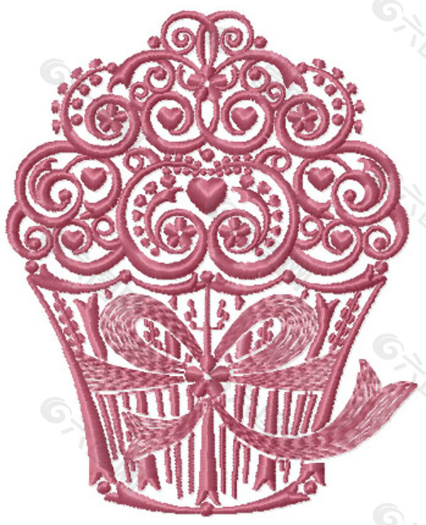 绣花 色彩 传统图案 花篮 粉红色 免费素材