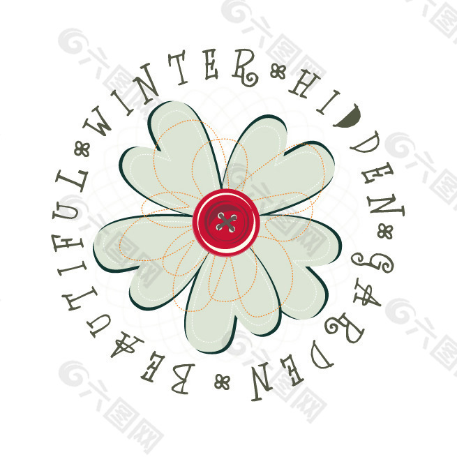 印花矢量图 徽章标记 纽扣 心形 花卉 免费素材