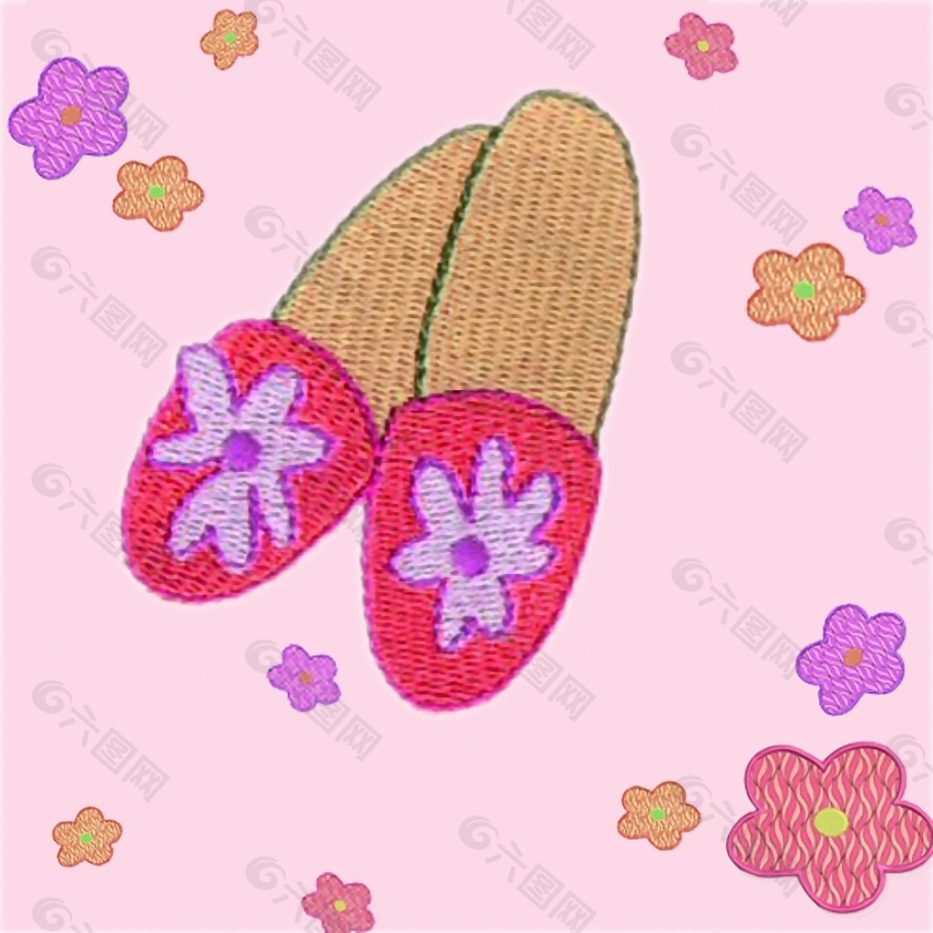 绣花 拖鞋 色彩 粉红色 小花 免费素材