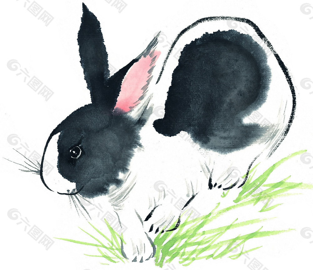 位图 动物 兔子 彩色 水墨画 免费素材