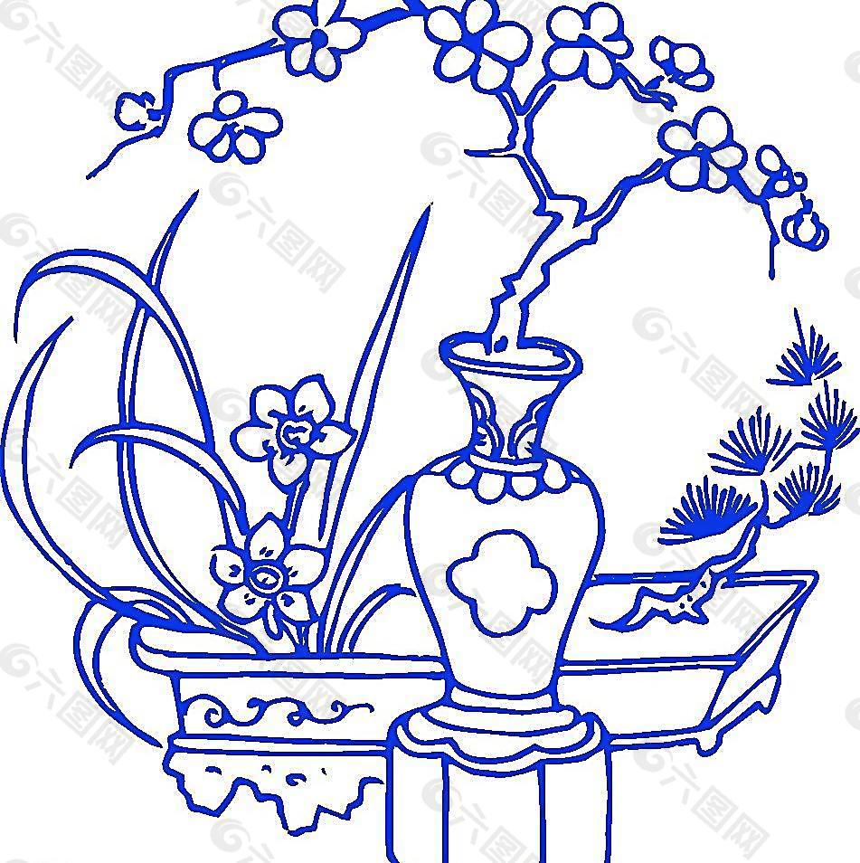 青花瓷图案 水仙花瓶