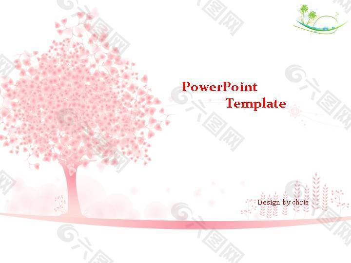 粉红色小树PPT模板