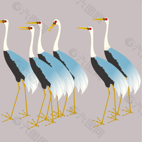 印花矢量图 动物 鸟类 仙鹤 色彩 免费素材