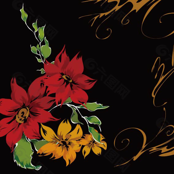 印花矢量图 花卉 色彩 花色 绿色 免费素材