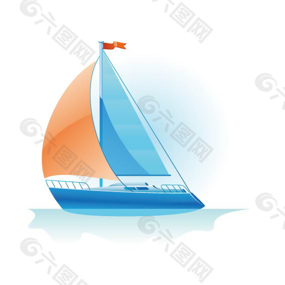 印花矢量图 色彩 蓝色 橙色 帆船 免费素材
