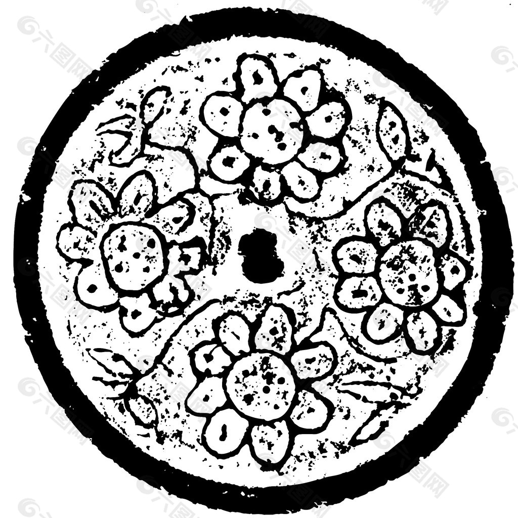印花矢量图 花卉 色彩 黑白色 民族 免费素材