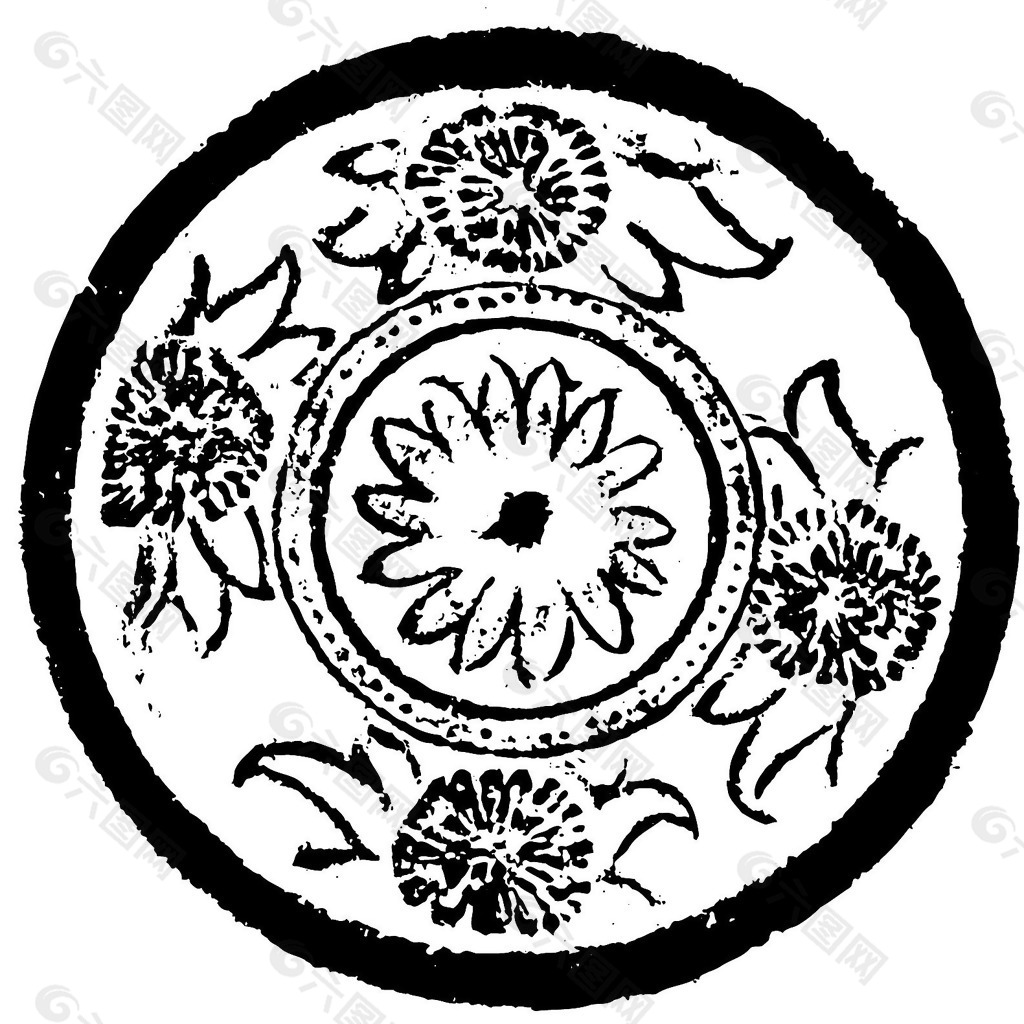 印花矢量图 花卉 色彩 黑白色 民族 免费素材