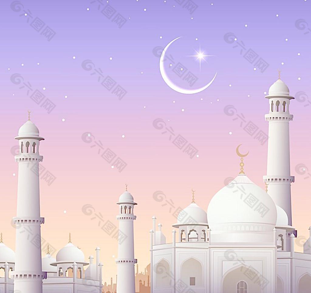 穆斯林清真寺建筑象征着伊斯兰教的宗教插画图片素材_ID:400065840-Veer图库