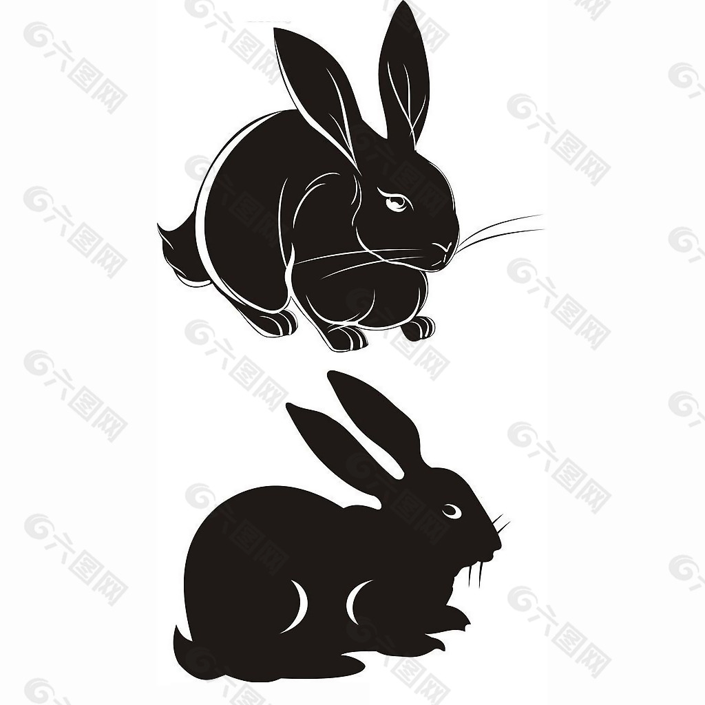位图 动物 兔子 色彩 黑白色 免费素材