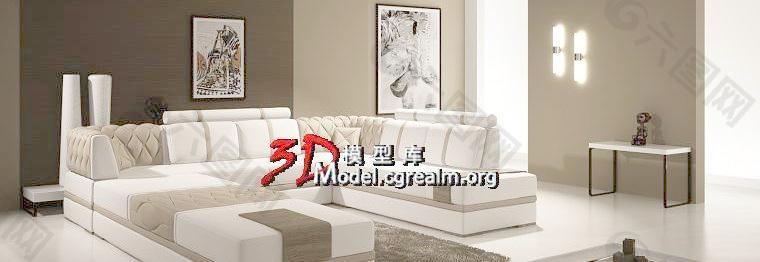 Interior 室内渲染 客厅设计C型大沙发
