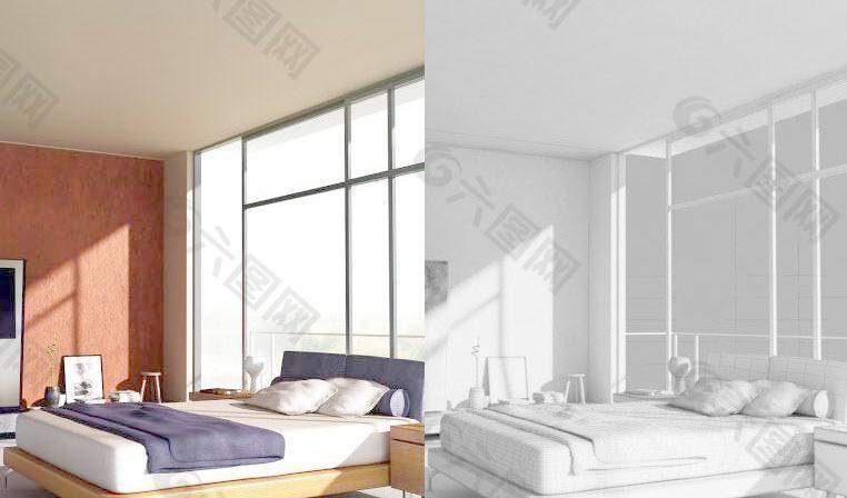 高质量 阳光卧室整体模型05（带贴图）