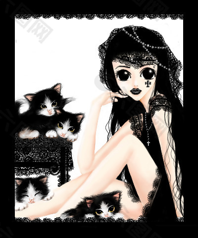 位图 动物 猫 人物人物 少女 免费素材