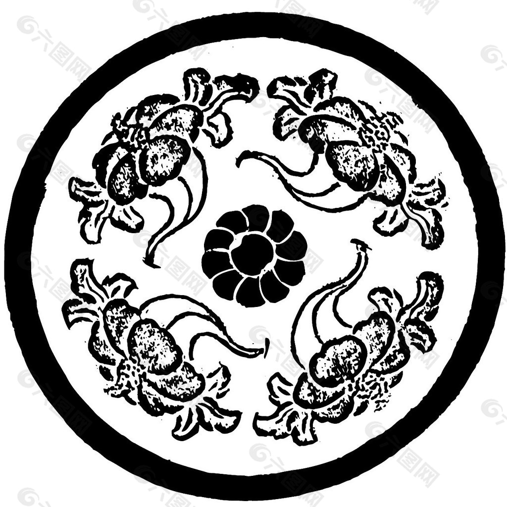 印花矢量图 花卉 色彩 黑白色 民族 免费素材