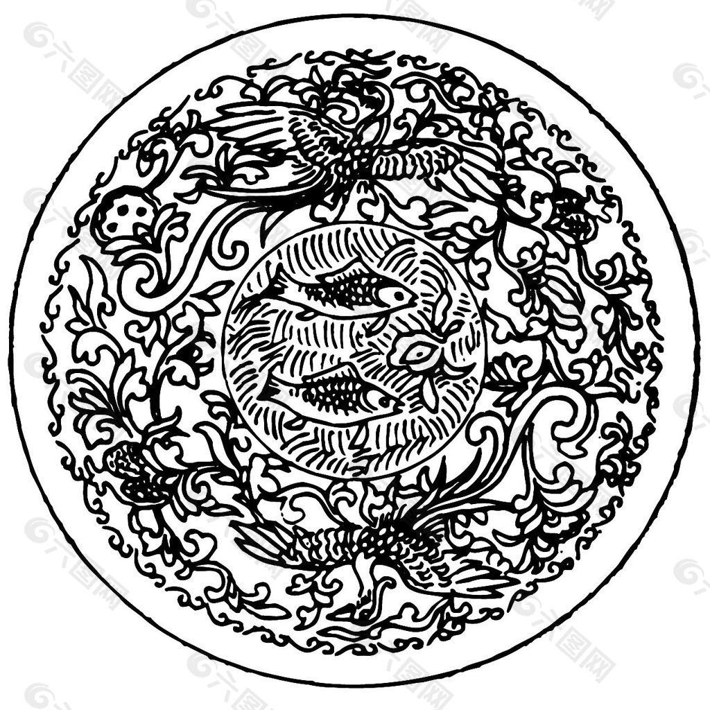 印花矢量图 动物 鱼 色彩 黑白色 免费素材