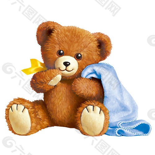 可爱卡通 黄色 蓝色 熊宝宝 毛毯 免费素材