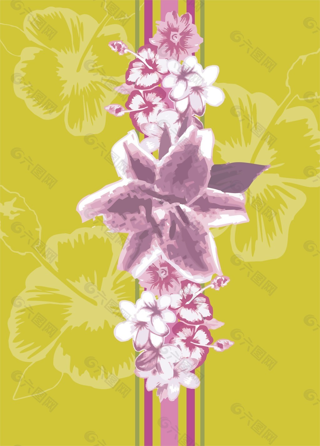 印花矢量图 花 树叶 乌金色 藕荷色 免费素材