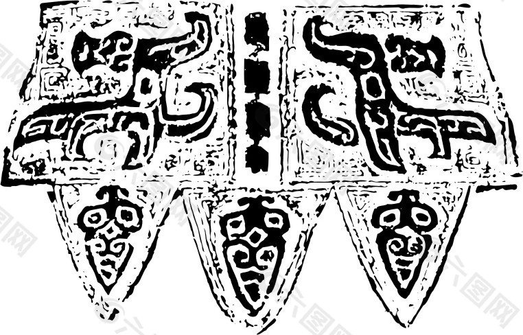 印花矢量图 古代文字 器皿 抽象 民族 免费素材