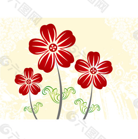 印花矢量图 优雅植物 小红花 色彩 红色 免费素材