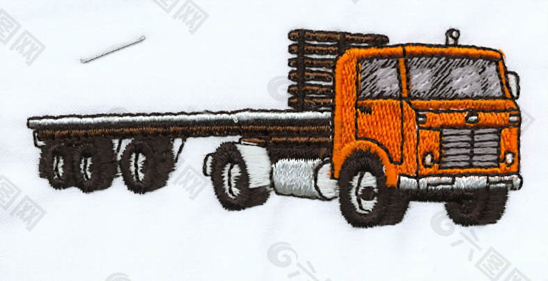 绣花 卡车 橙色 棕色 白色 免费素材