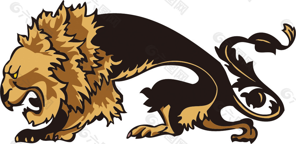 印花矢量图 动物 狮子 棕色 黑色 免费素材