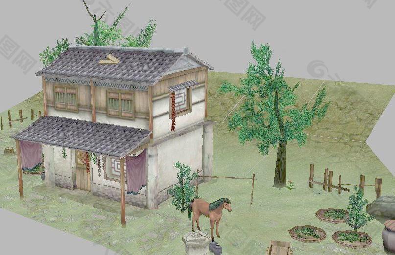 太平村 二层农家小屋和一批马