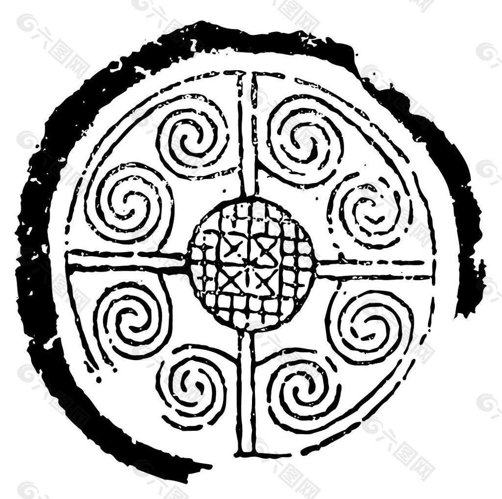 印花矢量图 古代铜刻 黑白色 抽象 民族 免费素材