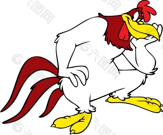 印花矢量图 公鸡 可爱卡通 白色 火红色 免费素材