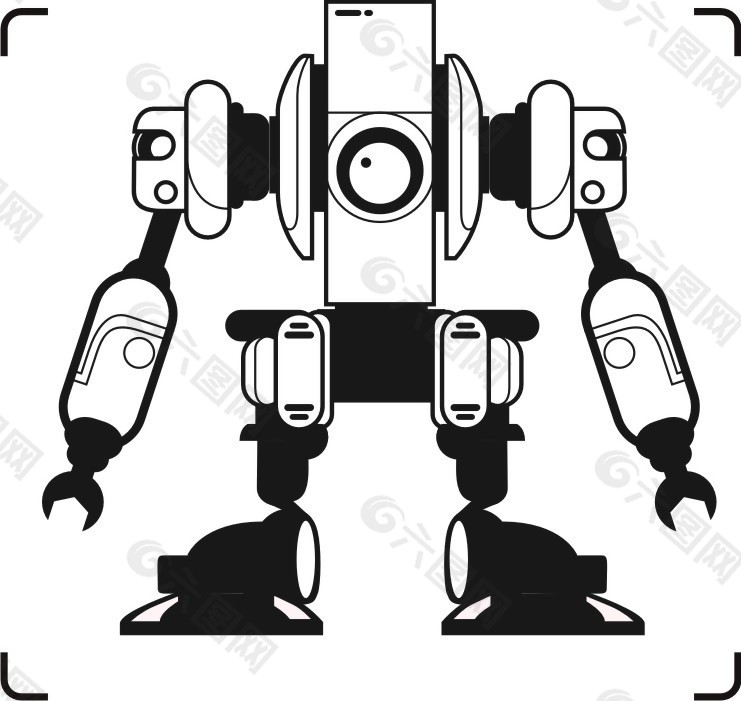 印花矢量图 色彩 黑白色 机器人 免费素材