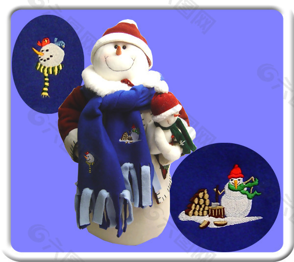 绣花 雪人 圣诞帽 蓝色 紫色 免费素材