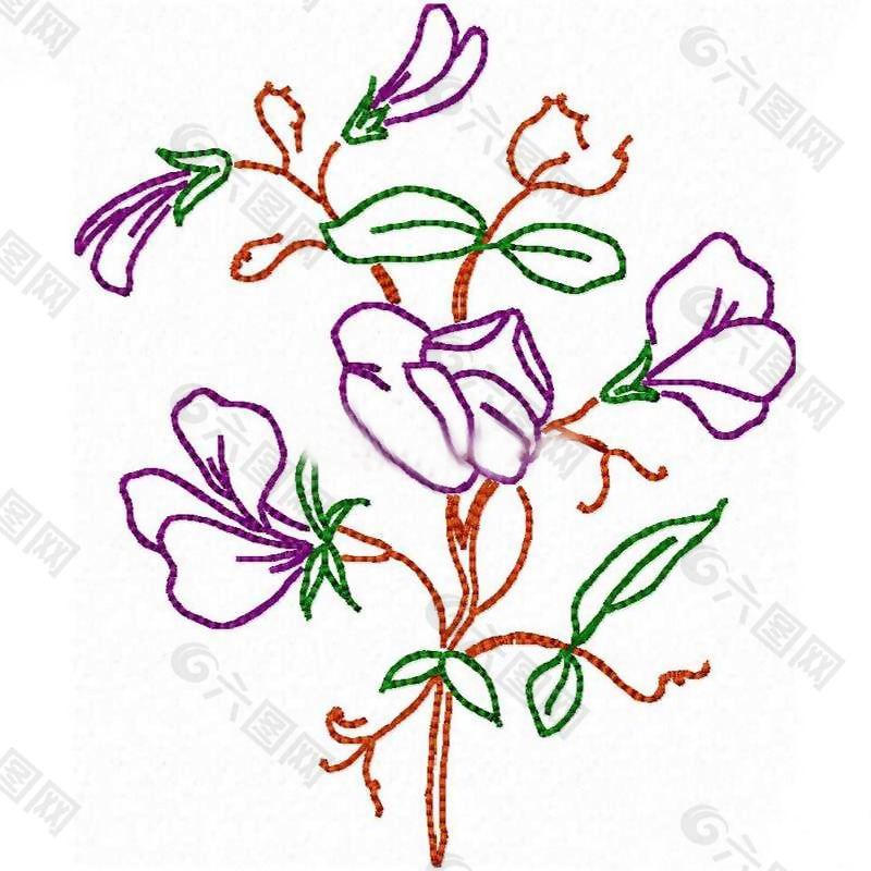 绣花 花 红色 绿色 紫色 免费素材