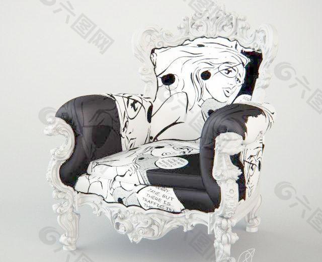 armchair neoclassic 黑白花纹个性沙发椅