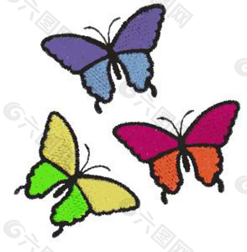 绣花 动物 蝴蝶 色彩 五颜六色 免费素材