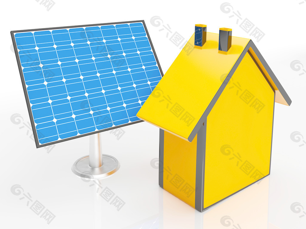 由房子展示可再生能源的太阳能面板
