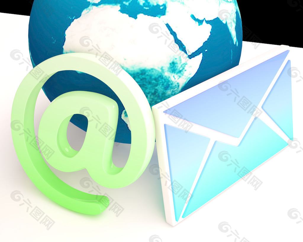 电子邮件显示通信在全球范围内通过WWW世界